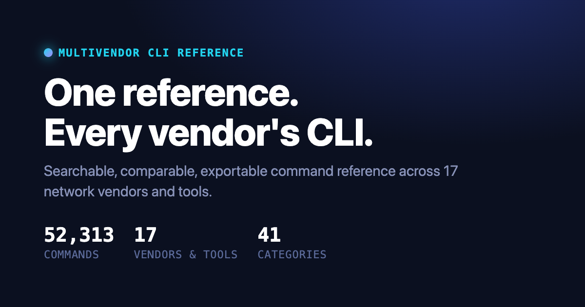 Multivendor CLI Reference — 17 vendors, 70K+ commands